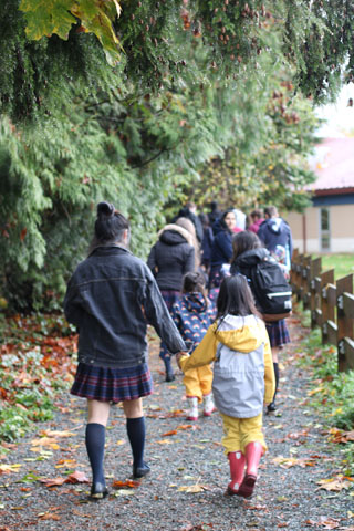 A group of Meadowridge Students on a walk